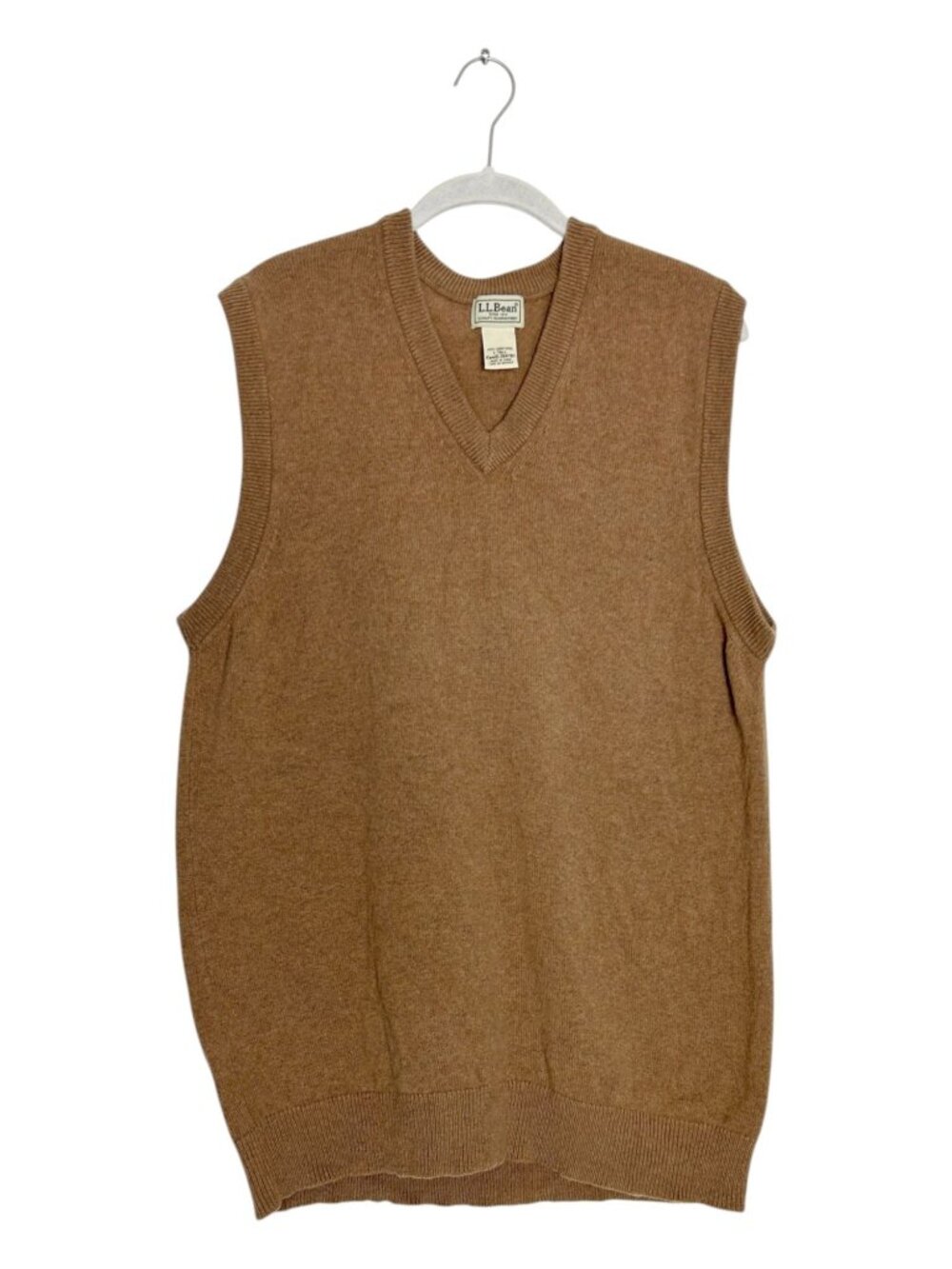 Vintage L.L. Bean 100% Lambswool V-Neck Sweater Vest in Camel Brown - Sz L Tall